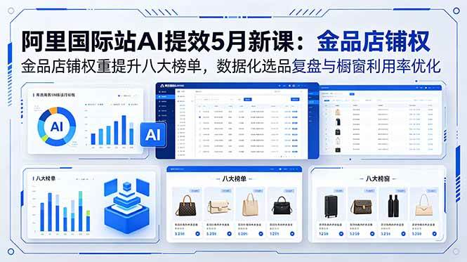 阿里国际站AI提效5月新课:金品店铺权重提升八大榜单,数据化选品复盘与橱窗利用率优化_智焰创AI